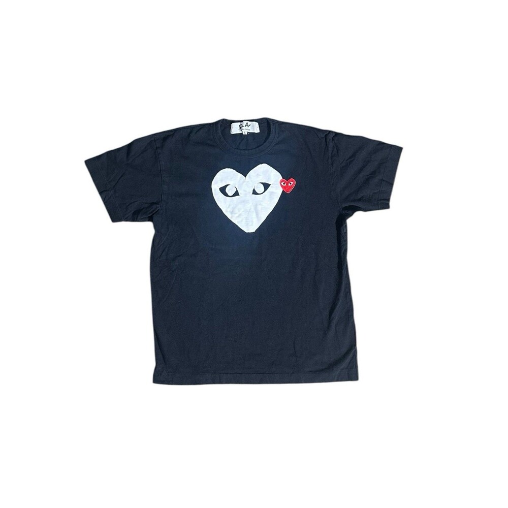 Comme Des Garcons Play Shirt Mens Large Black Double Heart Logo Graphic Tee